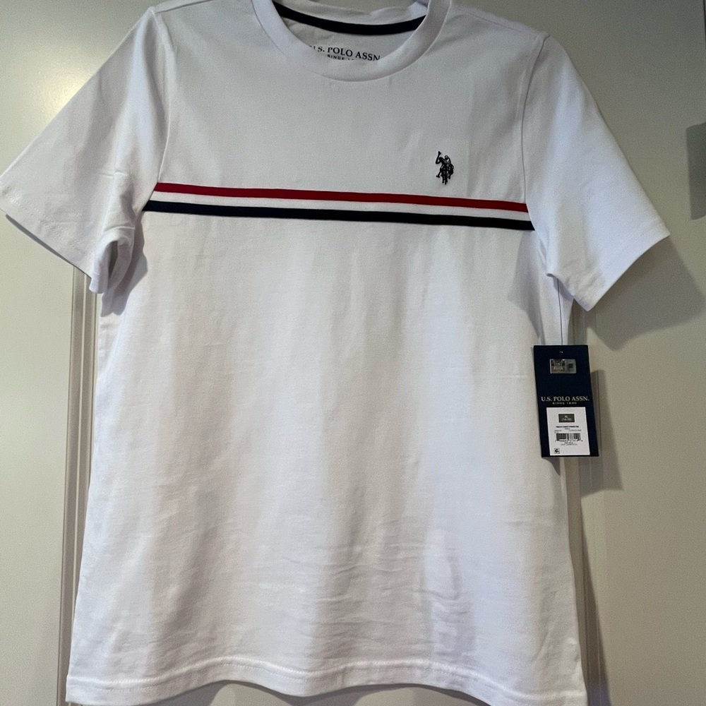 U.S. Polo Assn. White Tee with Red and Black Accents
